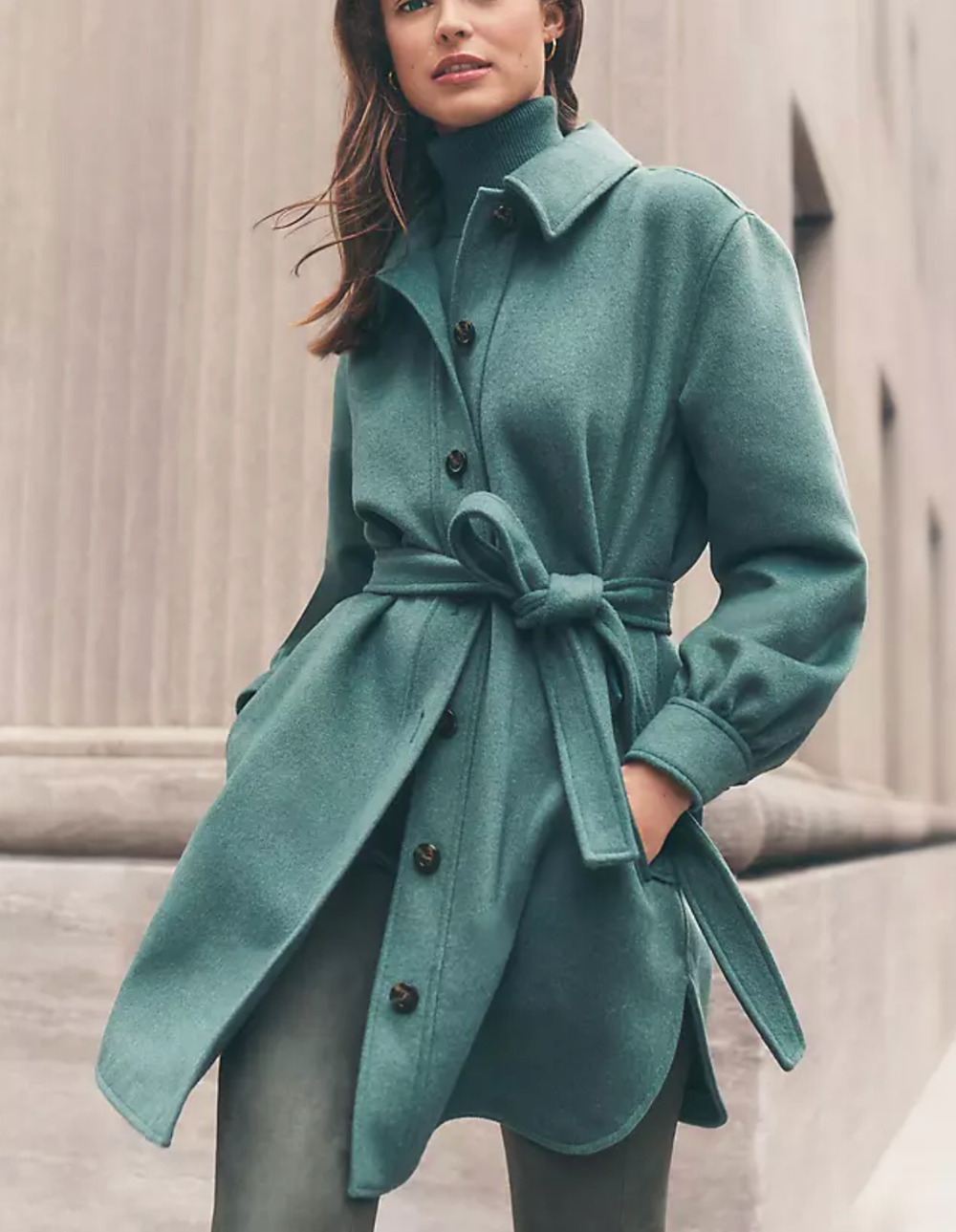 NEW ANN TAYLOR TEAL ISLE GREEN BELTED WOOL BLEND SHIRT JACKET COAT SZ XL